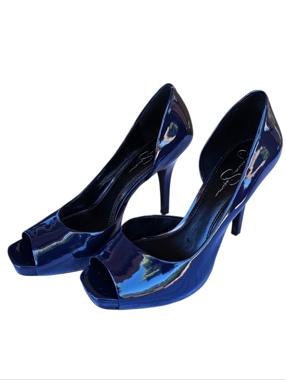 Jessica Simpson Navy Patent Peep-Toe Stiletto Heels - Picture 6 of 6